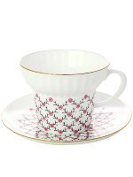 Чашка с блюдцем чайная "Розовая сетка" Волна ЛФЗ