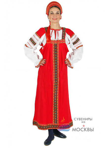 Русский народный костюм женский "Дуняша" хлопковый красный сарафан XL-XXXL