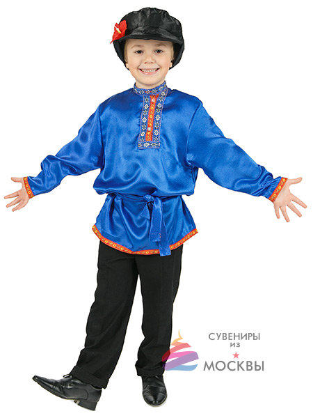 Детская косоворотка атласная синяя 7-12 лет
