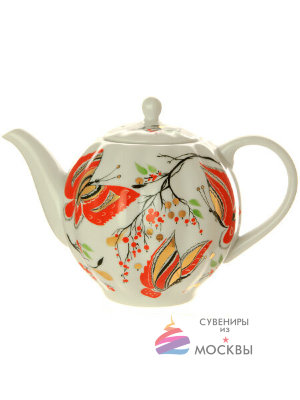 Чайник заварочный форма Тюльпан рисунок Бабочки Императорский фарфоровый завод
