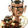 Набор самовар электрический 3 литра с росписью "Золотые цветы на черном фоне" медный фон, арт. 140637