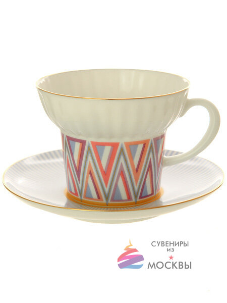 Чашка с блюдцем чайная форма Волна рисунок Геометрия № 1 ИФЗ