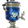 Набор электрический самовар 3 литра "Жостово на синем фоне" (покрытие никель), арт. 130588к