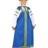 Русский народный костюм женский "Забава" льняной синий сарафан XL-XXXL
