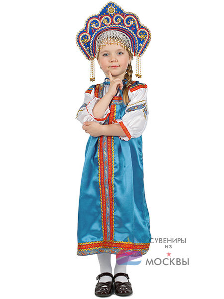 Костюм "Василиса" детский голубой атласный сарафан 1-6 лет