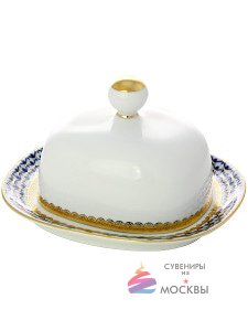 Масленка фарфоровая форма "Прямоугольная", рисунок "Кобальтовая сетка", Императорский фарфоровый завод