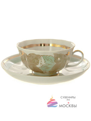 Чашка с блюдцем чайная Дулево форма "Тюльпан" рисунок "Флора" 220 мл
