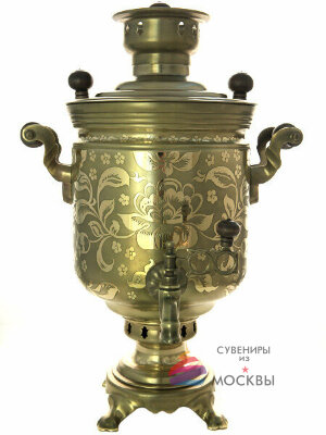 Дровяной самовар 5 л с гравировкой "Цветы" цилиндр арт. 210541