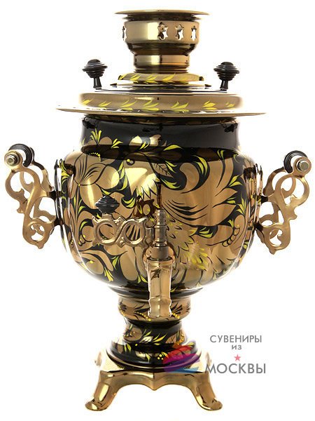Электрический самовар 3 литра "Золотые цветы на черном фоне", арт. 140408а